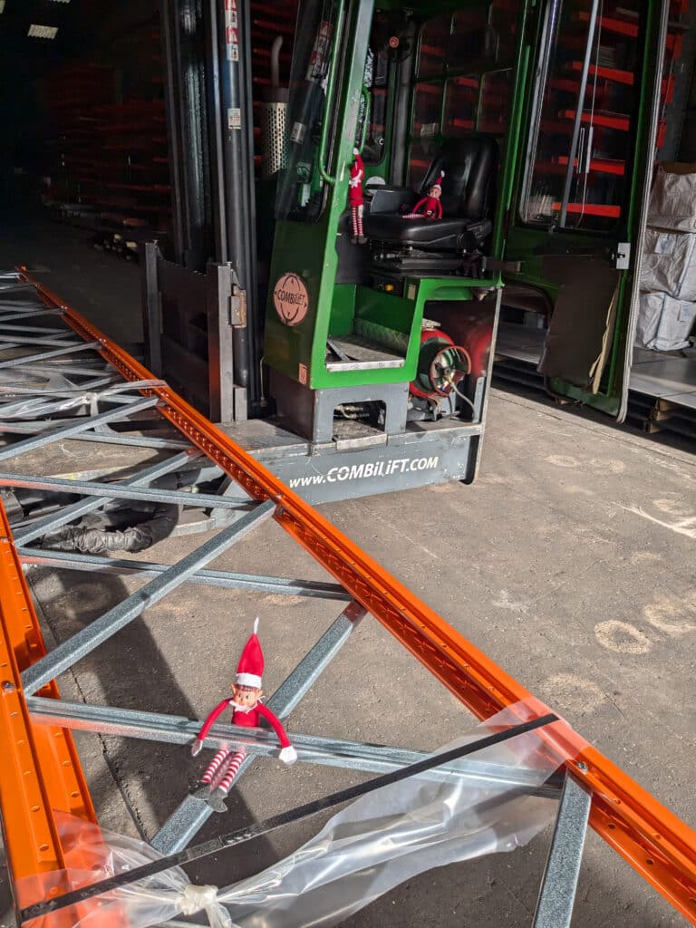 RediRack Lorry is being filled with products ready to be installed at a customer site accompanied with the Red-Elves as they look to help and share the Christmas Joy and spirit along the way.